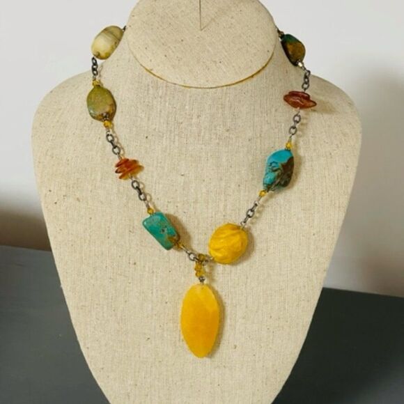 SILPADA N1296 Sterling Silver Turquoise Jasper Amber Pendant 17" Necklace Very G - Picture 1 of 5